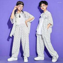 Stage Wear Kids Showing Kpop Hip Hop Clothing Stripes Shirt Top Streetwear Baggy Pants For Girl Boy Jazz Dance Costume Outfits