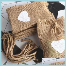 Party Favour Jute Hessian Rustic Favours Bag Christmas Brithday Gift Bags 9X14Cm Natural Festive Event Supplies Drop Delivery Dhhoy