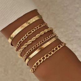 Gold Silver Colour Charm Bracelet Bangles for Women Punk Curb Cuban Chain Bracelets Set Boho Fashion Jewellery Gifts