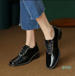 Black Office Shoes Women Fashion Mid heel British Style Lady Chunky heel Loafers