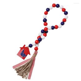 Decorative Figurines Independence Day Wood Beads Wall Hanging With American Flag Farmhouse Heart-Shaped Tag Pattern Wooden