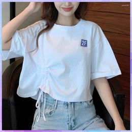 Women's T Shirts Summer Sexy Crop Top White Shirt Women Harajuku Tee High Waist Short Sleeve Lace Up Loose Korean T-Shirts Blusas