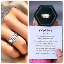 Wedding Rings Vintage Anxiety For Women Men Silver Colour I Am Enough Letter Spinner Ring Rotatable Stress Relief Party Jewellery Gift