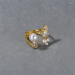 Cluster Rings 2023 Pearl Water Drops Zircon Open Ring Niche Design Premium Fine French Light Luxury Vintage Jewelry Accessories