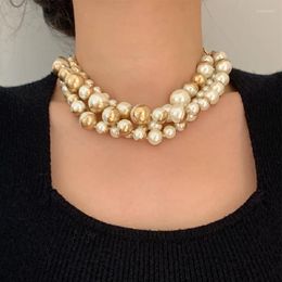 Choker French Retro Pearl Necklace For Women Wearing Superb Design Metal Half Round Multilayer Collar Chain