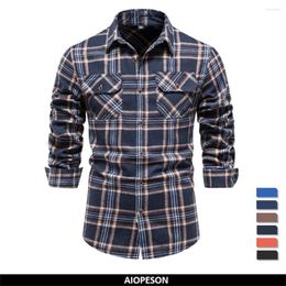 Men's Casual Shirts BabYoung Flannel Plaid For Men Double Pocket Long Sleeve Male Chequered Blouse Autumn Basic Social