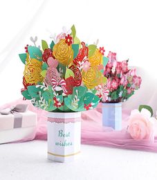 Bouquet Flowers Greeting Pop Up Cards 3d Birthday Anniversary Gifts Rose Card for Congratulations Wedding Gratulation Valentine07126052