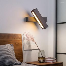 Wall Lamps Indoor Nordic Modern Minimalist Wood LED Light Lamp With Switch Rotatable Bedroom Bedside Reading Fixture Black White