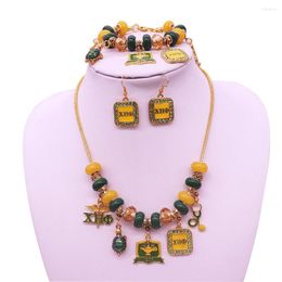 Necklace Earrings Set Design Beaded Greek Sorority Since 1932 Yellow Green XHO Lady Chi Eta PHI Earring Bracelets Sets
