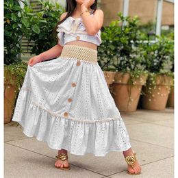 Clothing Sets 2-7Years Kids Baby Girl Clothes Summer Boho Off-Shoulder Straps Crop Tank Tops Long Ruffle A-Line Skirts Beach Suits