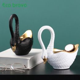 Decorative Figurines Objects & Ecobravo European Swan Storage Decoration Couple Home Accessories Creative Resin Crafts Wedding Gift