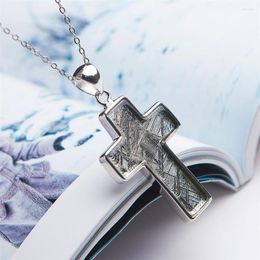 Pendant Necklaces Genuine Natural Gibeon Meteorite Silver Plated Cross Shape Fashion 39 26mm Drop