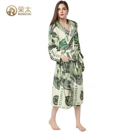 New US dollar printed couple hooded Nightgown flannel bathrobe personalized pajamas