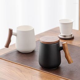 Mugs LUWU Ceramic Tea Cup With Infuser Wood Handle Mug 400 Ml