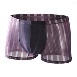 Underpants Men Underwear Ultra-thin Summer Striped Perspective Sexy Male Shorts For Home Briefs Panties