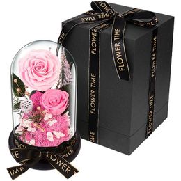 Decorative Flowers Eternal Rose Preserved Flower Handmade Gift Box In A Glass Dome Valentine's Day Anniversary For Friend & Wreaths