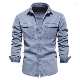 Men's Casual Shirts Men Denim Jackets Male Light Blue Fashion Coats Jeans Jacket Man Streetwear Long Sleeve Size XXL