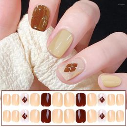 False Nails 24PCS Short Red Press On Cute Checkerboard Design French Style Fake Artificial For Women & Girls SANA889