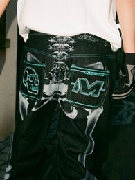 Men's Jeans Y2K Harajuku Hip Hop Skull Skeleton Print Baggy Black Pants Mens 2023 Ins Punk Rock Wide Leg Trousers Streetwear 230419