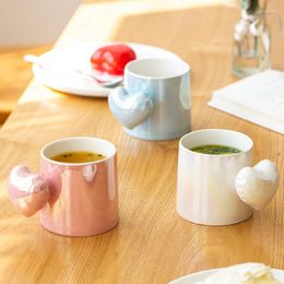 Mugs Creative Handmade Heart Pearl Pink Blue White Ceramic For Coffee Tea Milk Water Home Kitchen Office Drinkware Elegant Gifts