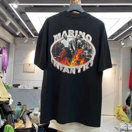 Men's T-Shirts Rap Band Flame Print hip hop short-sleeved T-shirt T230419