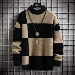 Men's Sweaters Brand Clothing Warm Autumn Winter Men Casual Patchwork Colour Knitted Pullovers Male Plaid Round Neck Sweater Man 4XLM 231118