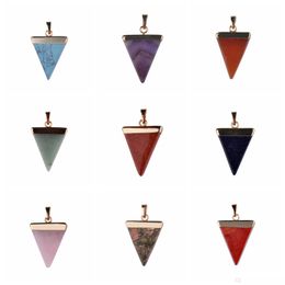 Pendant Necklaces Natural Stone Female Crystal Quartz Healing Point Chakra Gemstone Goldplated Triangle Necklace Jewellery Treasure Dr Dhh2X