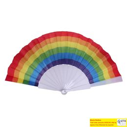 Folding Rainbow Fan Rainbow Printing Crafts Party Favour Home Festival Decoration Plastic Hand Held Dance Fans Gifts by sea