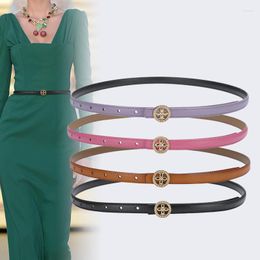 Belts 19 Colors Women Slim Belt Solid Real Cow Leather Waist Fashion Round Buckle Adjustable Waistband Cowhide Strap