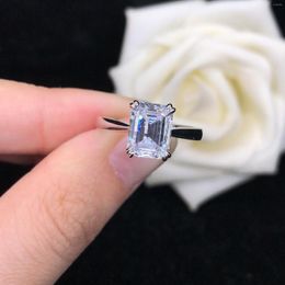 Cluster Rings 14K White Gold Solitaire Ring Engagement Jewellery 3CT Female Emerald Cut Diamond G14K