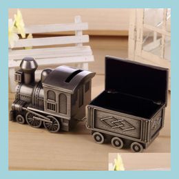Party Favour Vintage Piggy Bank Locomotive Loco Railway Alloy Owl Money Box Train Engraving Kids Birthday Favours Christmas Ldrens Day Dhcrm