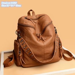 wholesale ladies shoulder bags 4 Colours street pop rivet punk messenger bag thickened washed leather leisure backpack Joker solid Colour fashion handbag 8482#