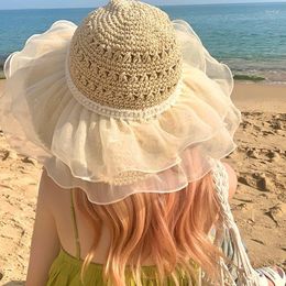 Wide Brim Hats Women Straw Weaving Bucket Hat Cute Ladies Outdoor Fisherman For Teenagers Casual Spring Summer Sunscreen