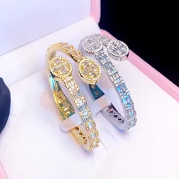 fashion Sparking CZ Custom Opened Oval Charm Bangle Bracelet Iced Out Silver gold Color Luxury Jewelry for Women Men wholesale