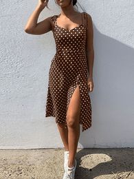 Casual Dresses Dresses Sundress Summer Women Causal Polka Dot Sleeveless High Pleated elastic waist V-Neck Beach Dress Vestidos De Verano 230419