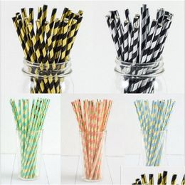 Other Event Party Supplies 25Pcs/Set Black And Gold Striped St Festival Graduation Season 20220221 Q2 Drop Delivery Home G Dhro8