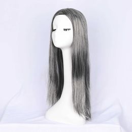 yielding Antique Flower White Long Straight Hair Head Cover Antique Wig Grandma Long Straight Hair Ball Performance Wig