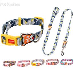 Dog Collars Leashes Pet Collar Harness Leash Soft Walking Lead Colourful and Durable Traction Rope Nylon dog walking 231118