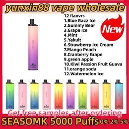 Newest SEASOMK 5000 puffs Disposable e-cigarettes 600mah Rechargeable Battery 1.2 mesh coil 10ml capacity 0% 2% 5% Cartridge Starter Kit vs puff 10000 8000 vape device