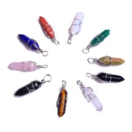 Pendant Necklaces Assorted Natural Quartz Wire Wrapped Crystal 10X30Mm Hexagonal Healing Chakra Reiki Charm Bk For Jewelry Making Dr Dhrvb