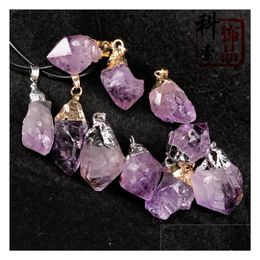 Pendant Necklaces Original Amethyst Stone Necklace Natural Healing Chakra Crystal Uni Wholesale Drop Delivery Jewelry Pendants Dhi4T