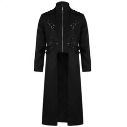 Men's Wool Blends Mens Black Steampunk Tailcoat Jacket Victorian Gothic Trench Coat Men Renaissance Pirate Jackets Halloween Costume S-5XL 231101