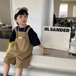 Overalls Summer Kids solid color casual overalls shorts Boys fashion loose suspender trousers 230419