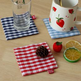 Table Mats 6pcs Coasters Plaid Cotton Placemats For Japanese Style Fabric Napkins Simple Design Tableware Kitchen Tool