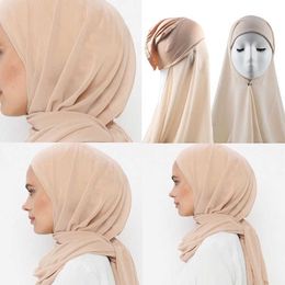 2PC Headbands Instant Hijabs With Cap Plain Chiffon Jersey Hijabs For Woman Veil Muslim Islamic Hijab Cap Scarf For Women's Hijabs Headscarf Y23