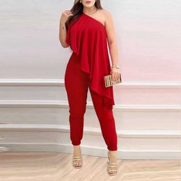 Women's Jumpsuits Rompers 2023 Casual Spring Summer Women's One Shoulder Asymmetrical Ruffles Jumpsuit Rompers Casual Sleeveless Overalls P230419