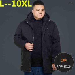 Men's Down 10XL 8XL Electric Heating Winter Long Jacket Parkas Men Warm Casual Parka Coat WindProof Thickening Hat