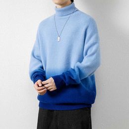 High neck sweater for men in autumn and winter 2023 new gradient lining for warmth thickening and plush men's bottom knit shirt