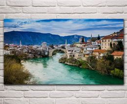 Paintings Herzegovina Mostar Bosniia I Gertsegovina Beautiful Town Scenery Living Room Home Art Decoration Wood Frame Fabric Poste3870434