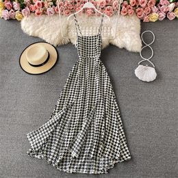 Casual Dresses Summer Dress 2023 Elegant Plaid Spaghetti Strap Women Sleeveless Sexy Long Party Vintage Korean Fashion Vestido